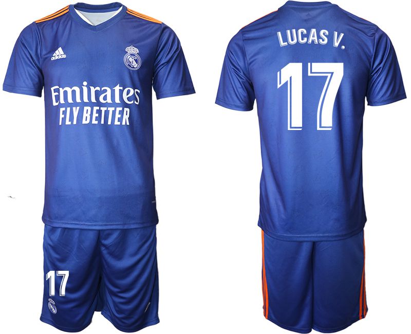 Men 2021-2022 Club Real Madrid away blue #17 Adidas Soccer Jersey->real madrid jersey->Soccer Club Jersey